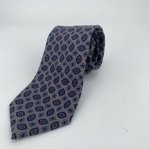 Eton Tie Mens One Size Gray Blue Patterned Wool Classic Necktie Italy Made